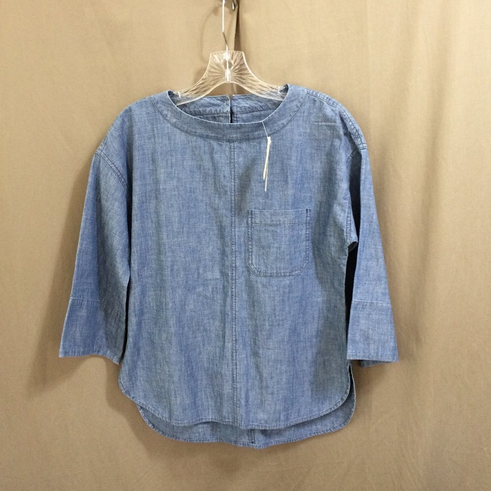 NEW J Crew Lagenlook Top Blue Pullover 100% Cotton ¾ Sleeves NWT Size XXS